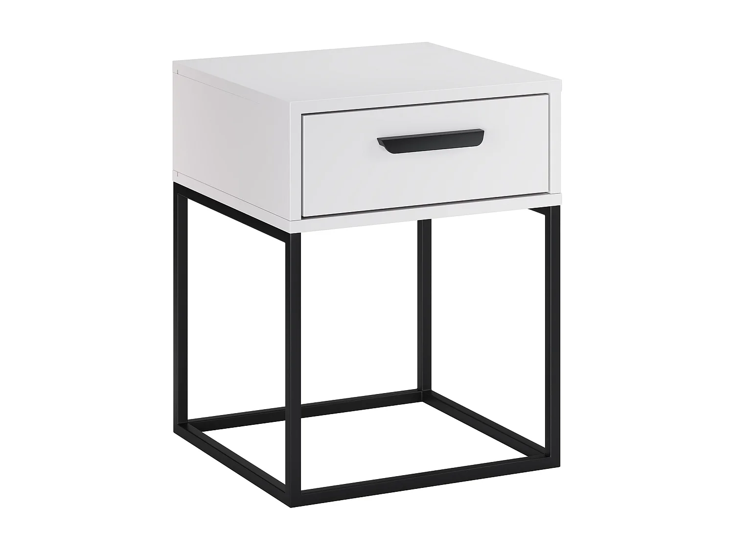Table de Nuit Navello Blanche 40 cm Fronts Lisses 1 Tiroir Panneau Stratifié