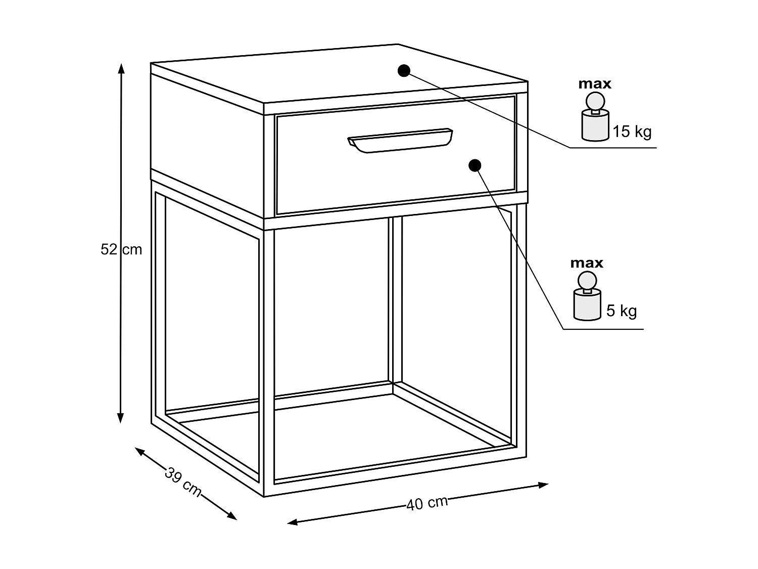 Table de Nuit Navello Blanche 40 cm Fronts Lisses 1 Tiroir Panneau Stratifié
