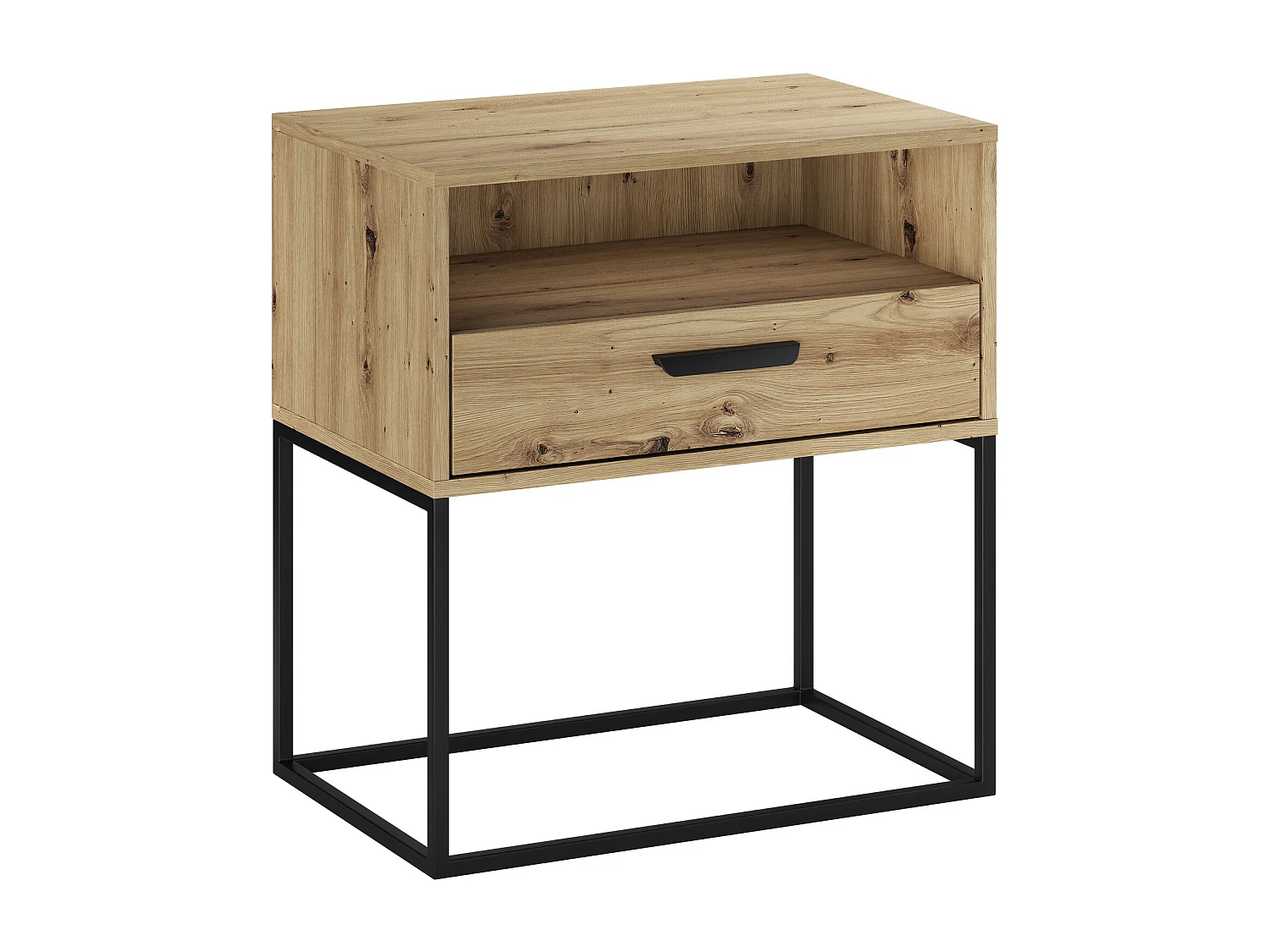 Table de Nuit Navello Chêne Artisan 60 cm Façades Lisses 1 Tiroir Panneau Stratifié