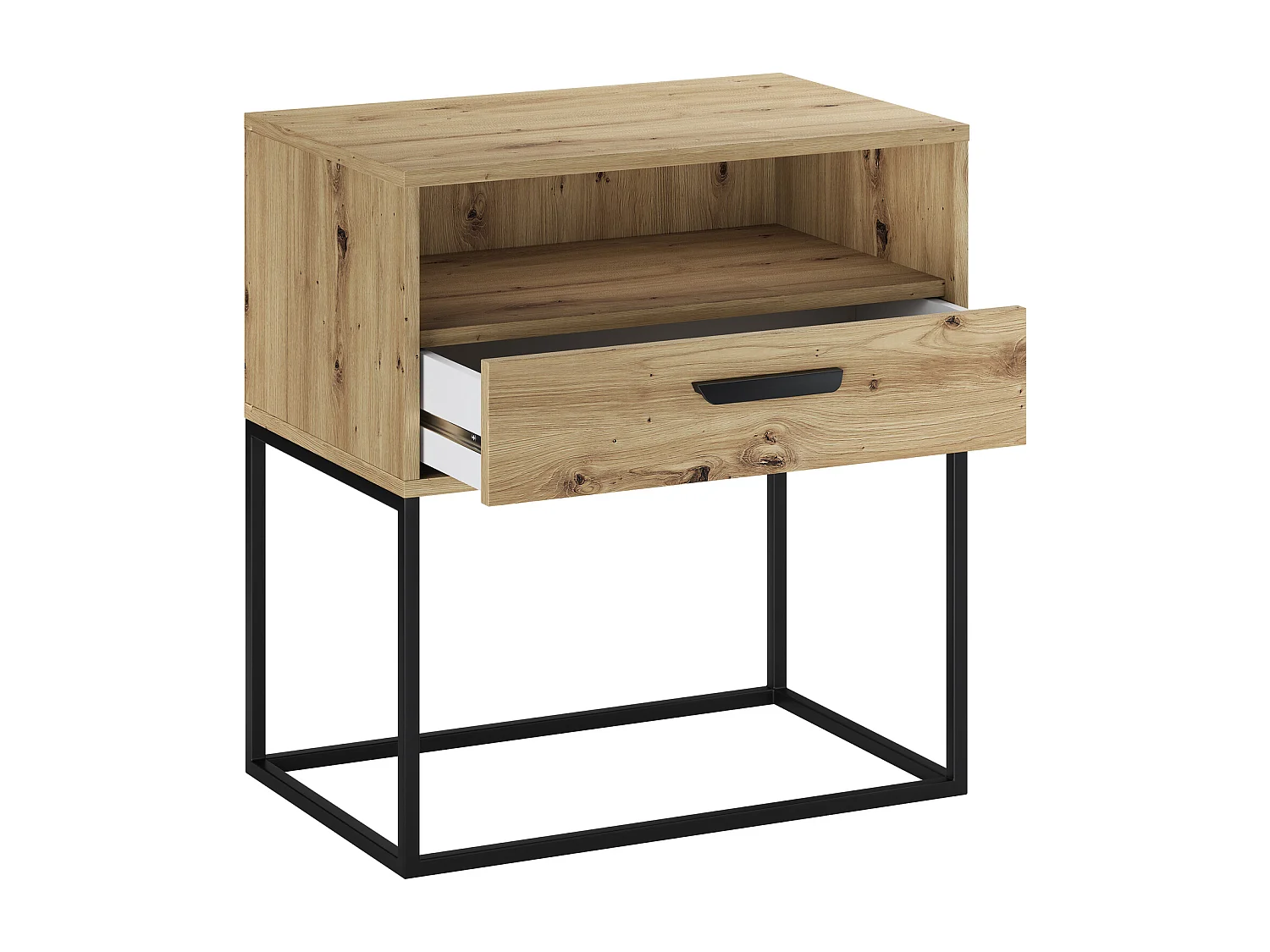 Table de Nuit Navello Chêne Artisan 60 cm Façades Lisses 1 Tiroir Panneau Stratifié