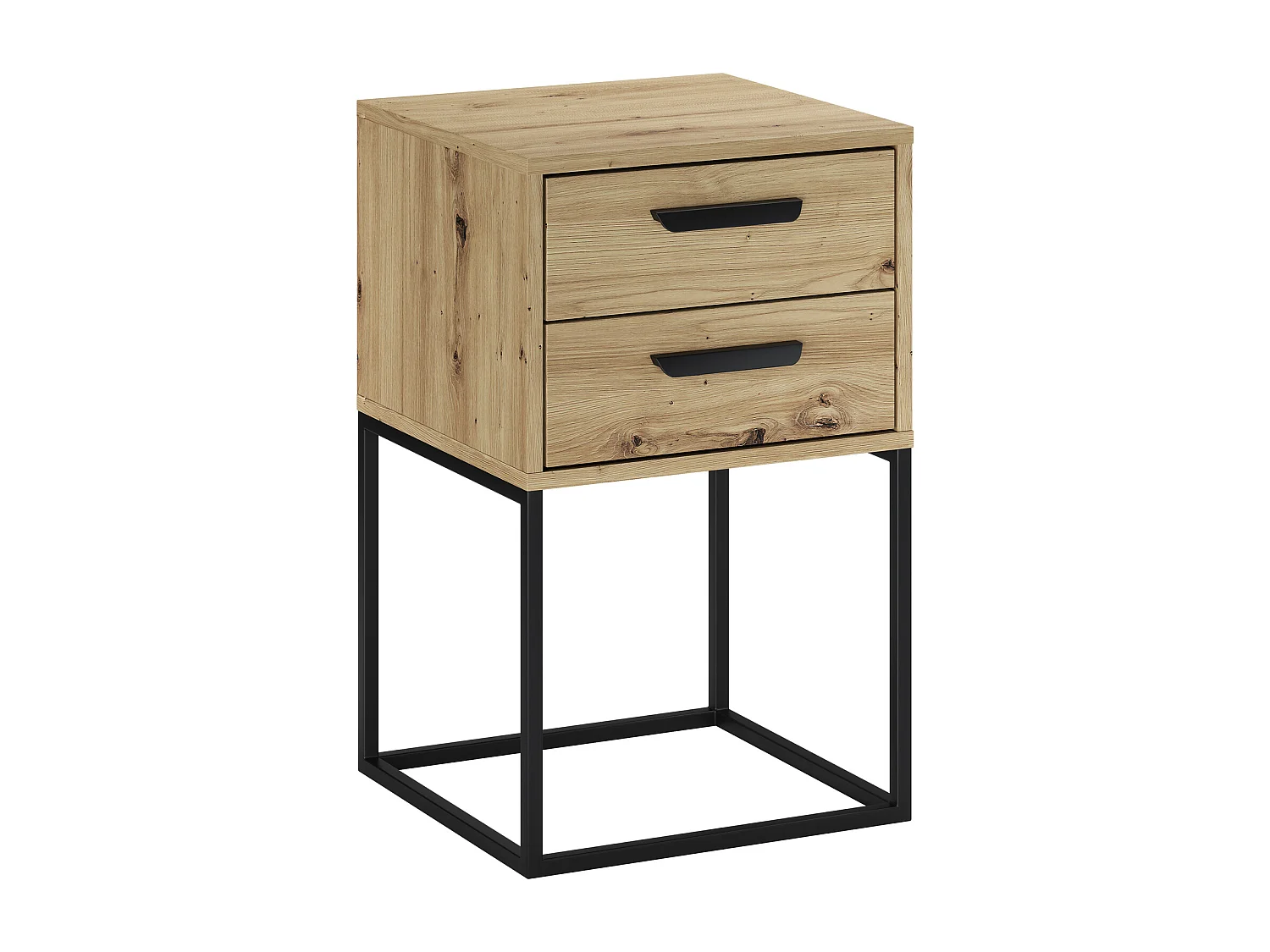 Table de Nuit Navello Chêne Artisan 40 cm Façades Lisses 2 Tiroirs Mélamine