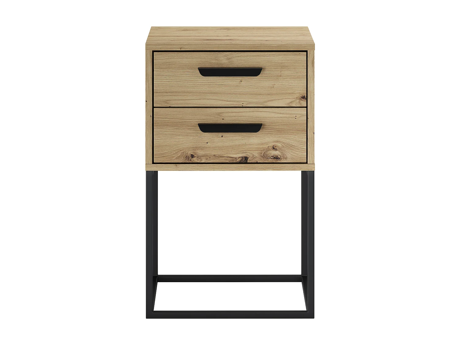 Table de Nuit Navello Chêne Artisan 40 cm Façades Lisses 2 Tiroirs Mélamine