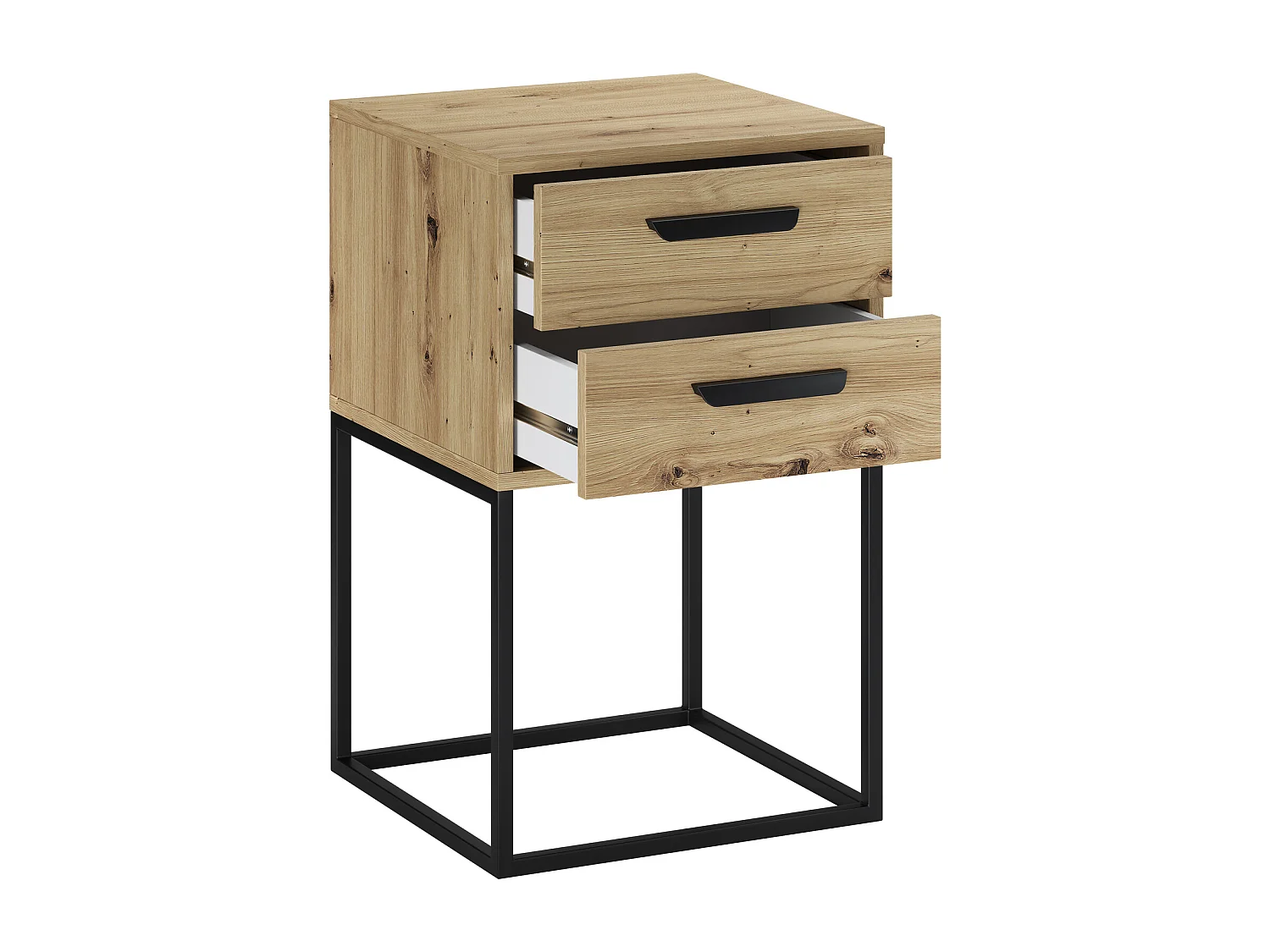 Table de Nuit Navello Chêne Artisan 40 cm Façades Lisses 2 Tiroirs Mélamine