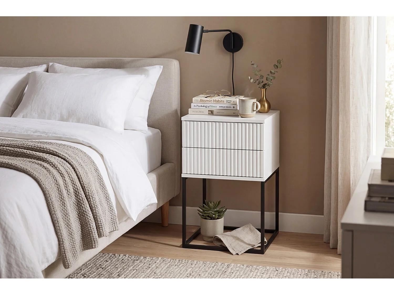Criado-Mudo Spello Branco 40 cm Push-to-Open MDF 2 Gavetas