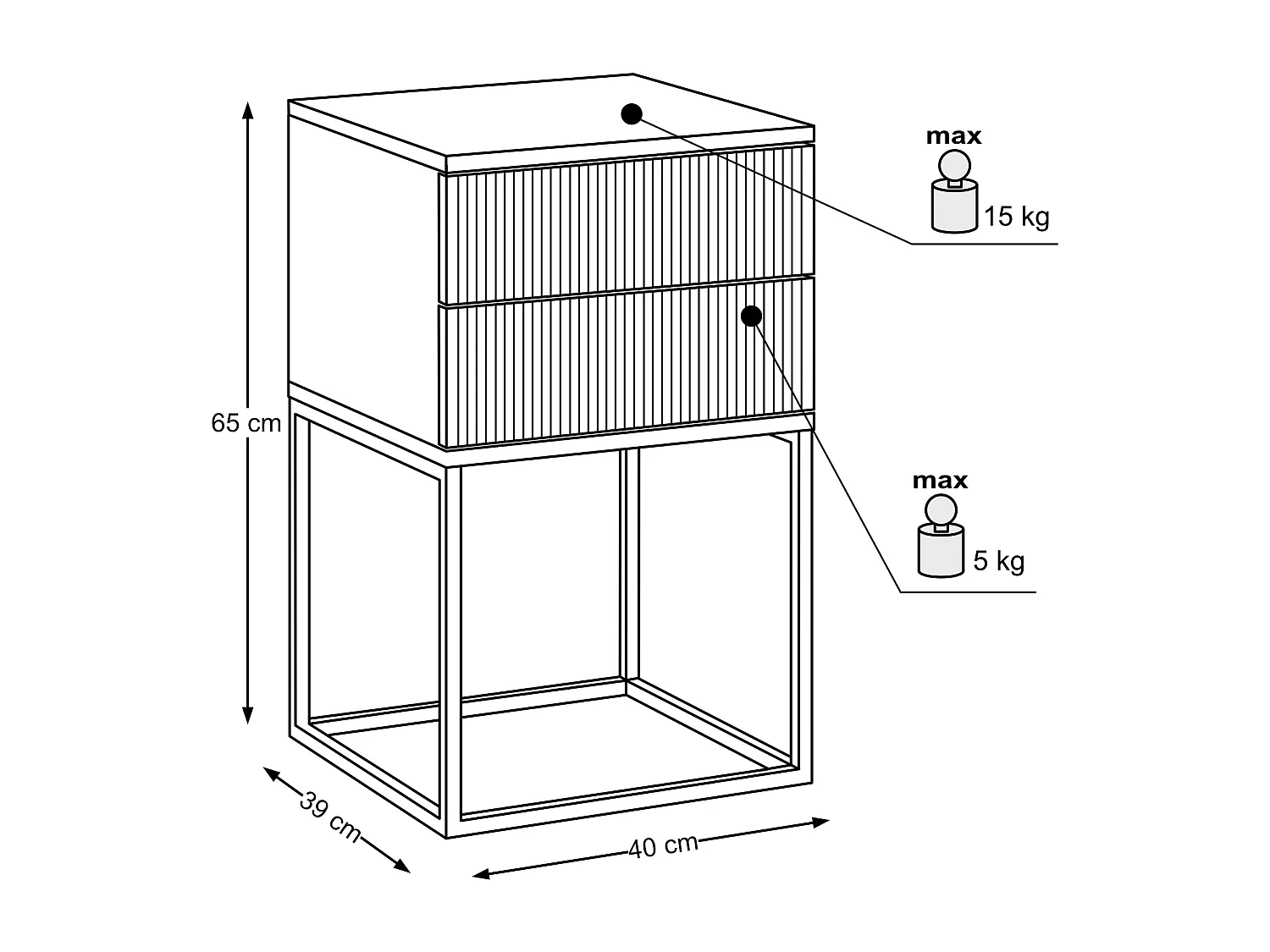 Criado-Mudo Spello Branco 40 cm Push-to-Open MDF 2 Gavetas