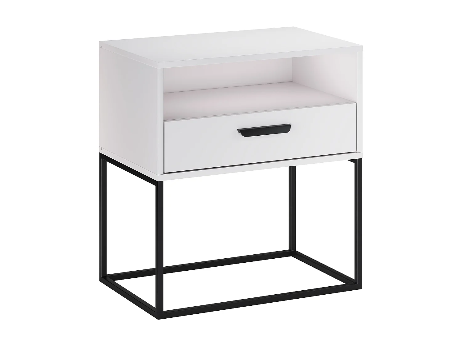 Table de Nuit Navello Blanche 60 cm Façades Lisses Structure Métallique 1 Tiroir