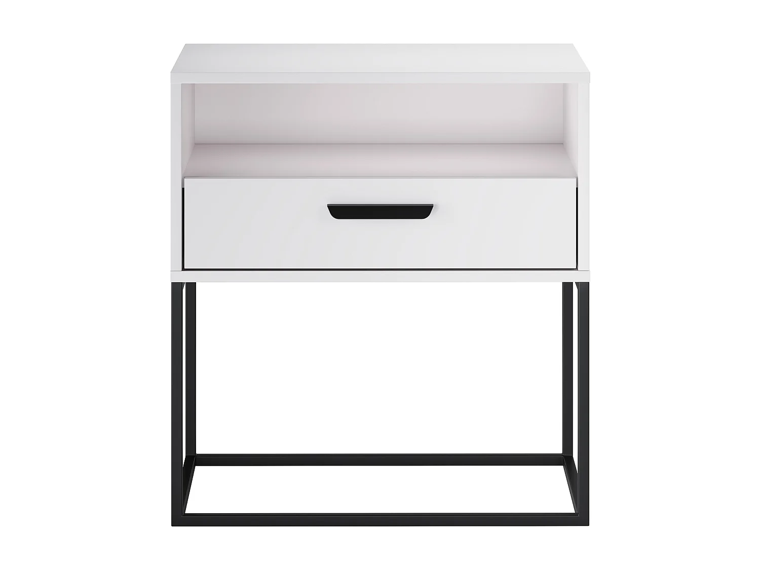 Table de Nuit Navello Blanche 60 cm Façades Lisses Structure Métallique 1 Tiroir