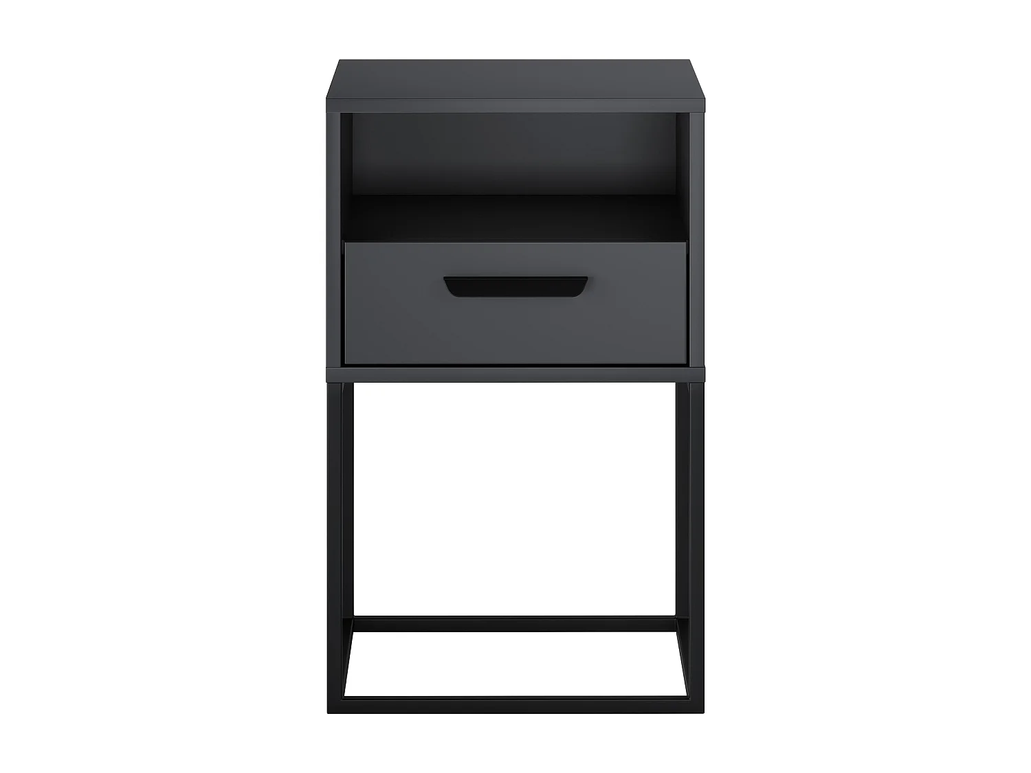 Table de Nuit Navello Anthracite 40 cm Façades Lisses, Base en Métal, 1 Tiroir