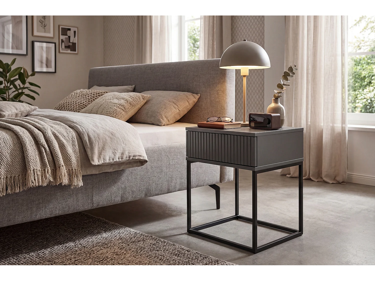 Table de Nuit Spello Anthracite 40 cm Push-to-Open MDF 1T