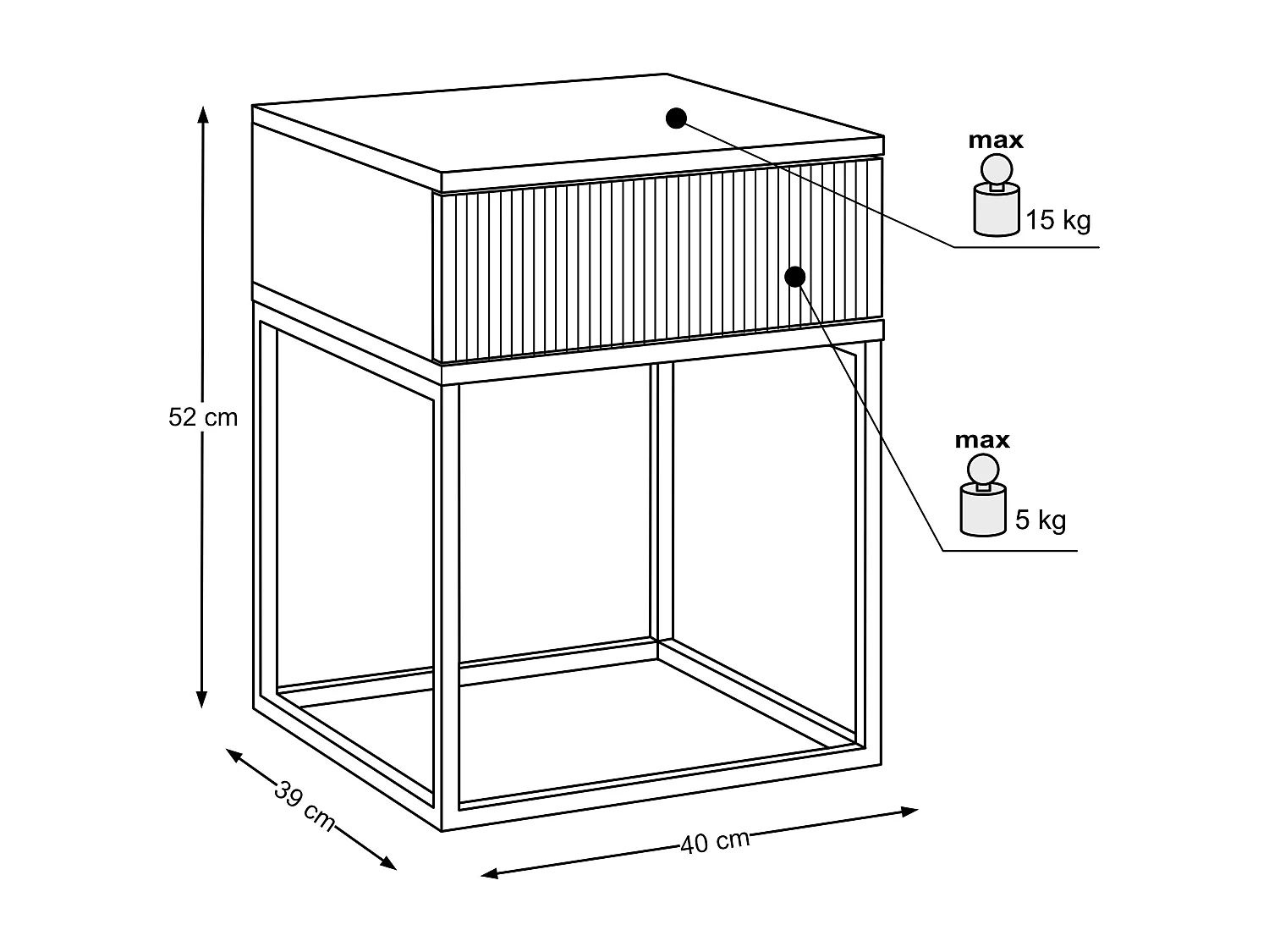Table de Nuit Spello Anthracite 40 cm Push-to-Open MDF 1T