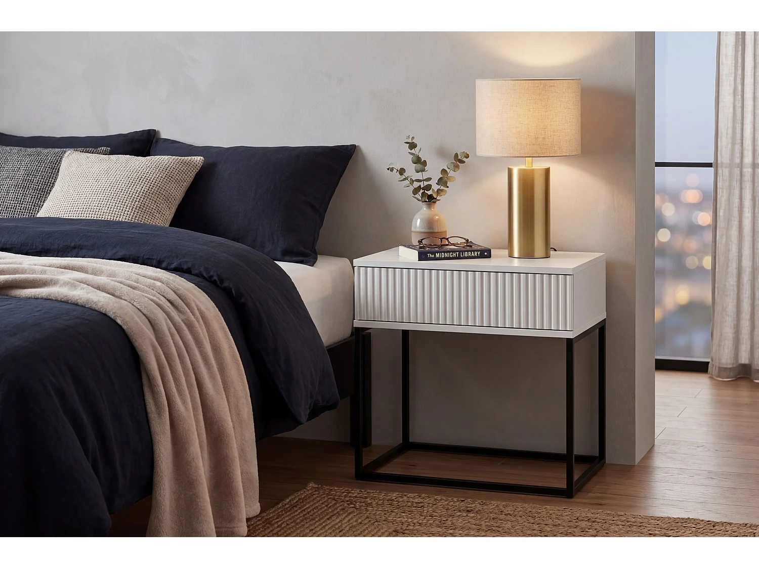 Table de Nuit Spello Blanche 60 cm Push-to-Open MDF 1 Tiroir