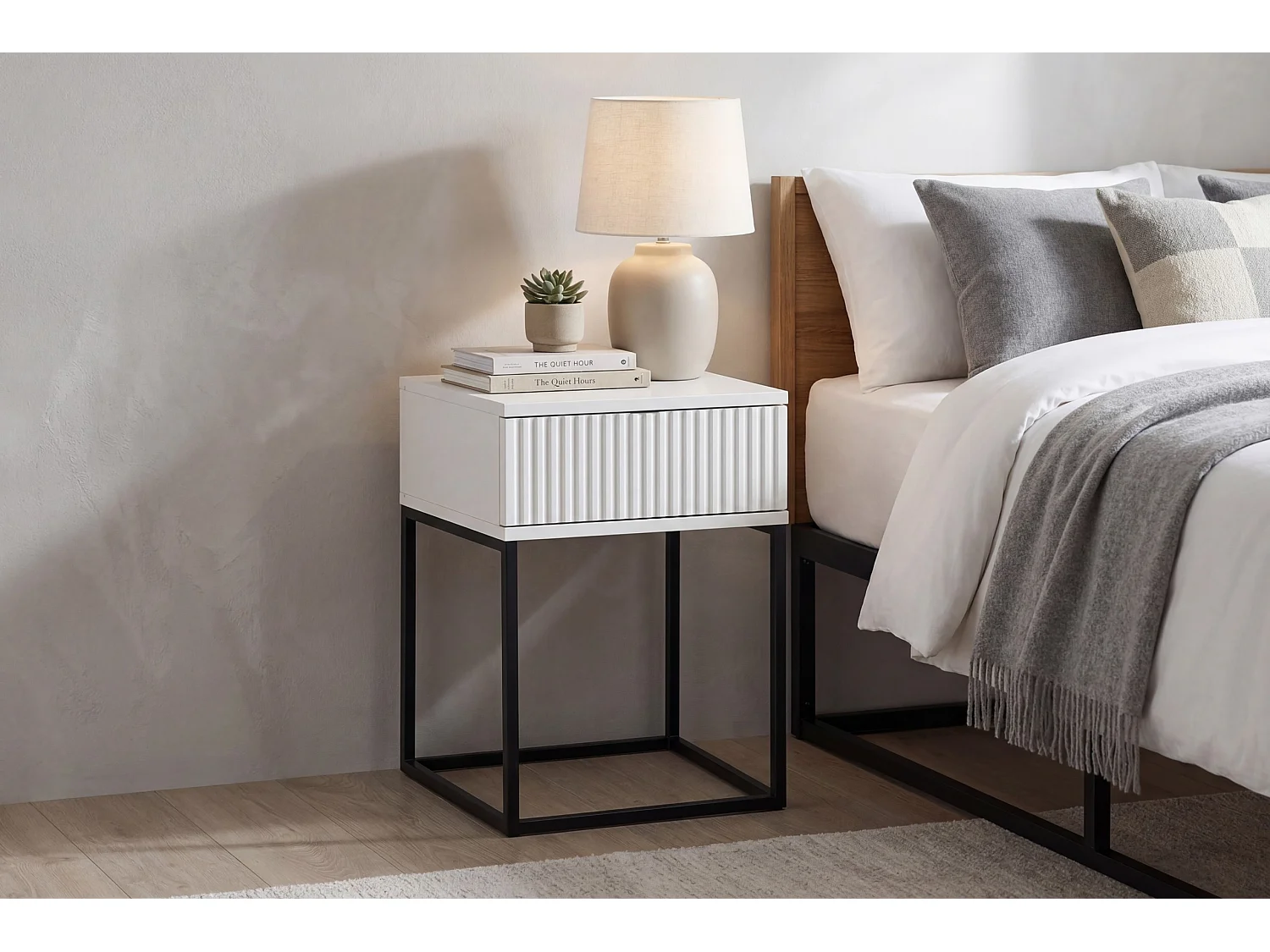 Comodino Spello Bianco 40 cm Push-to-Open 1 cassetto MDF