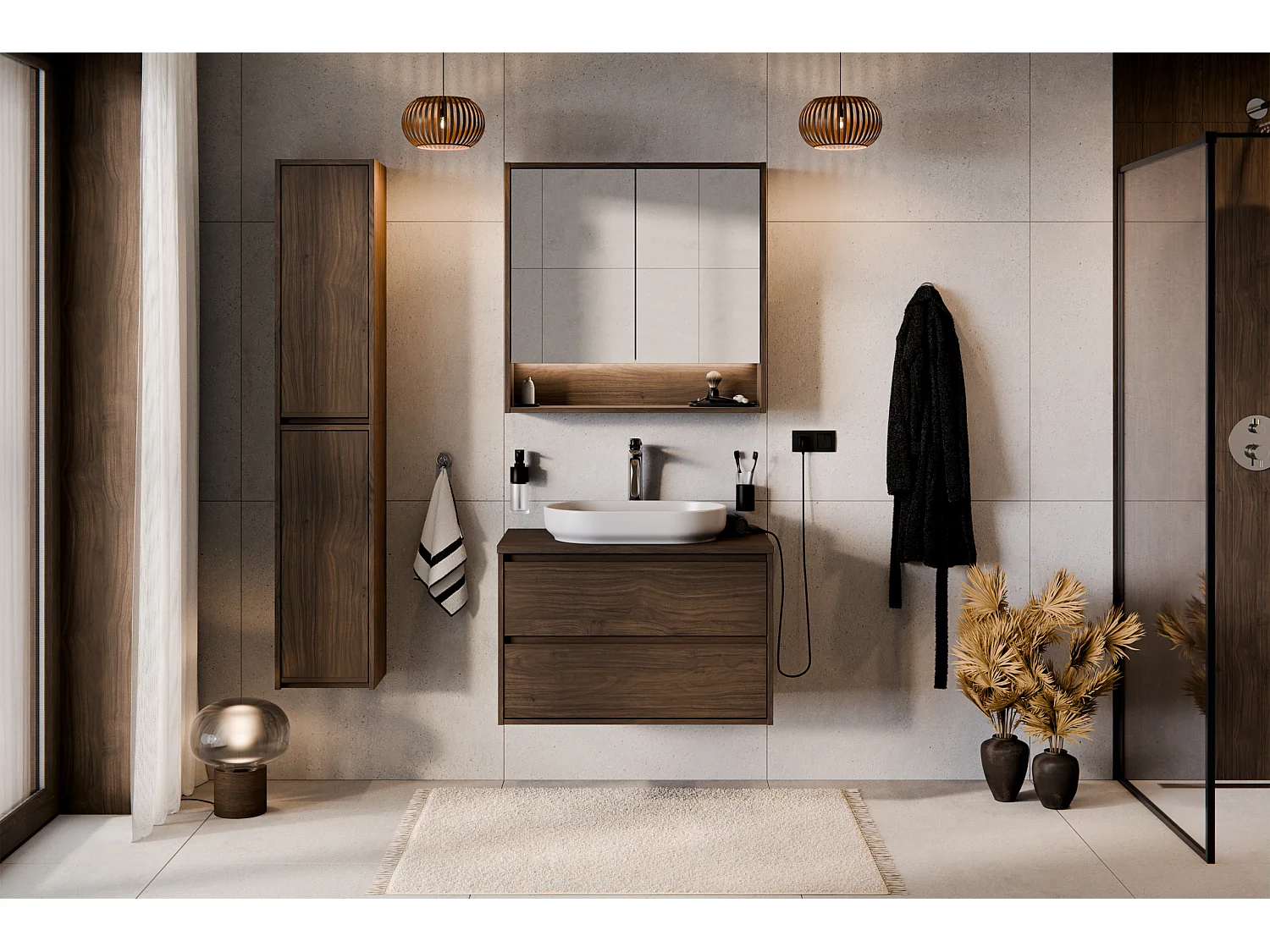 Ensemble de meubles Costano Villa 60cm avec plan de travail et armoire avec miroir