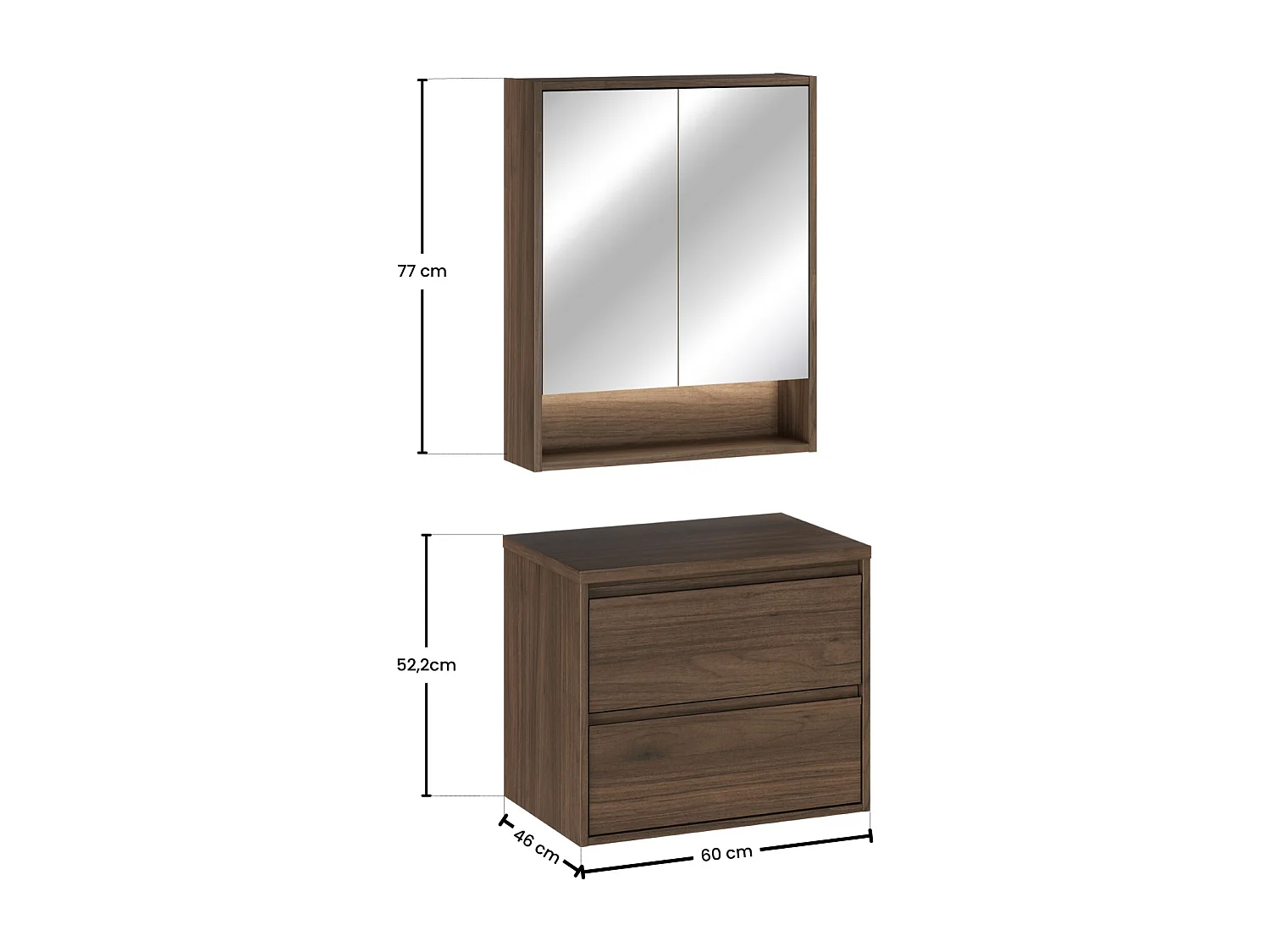 Ensemble de meubles Costano Villa 60cm avec plan de travail et armoire avec miroir