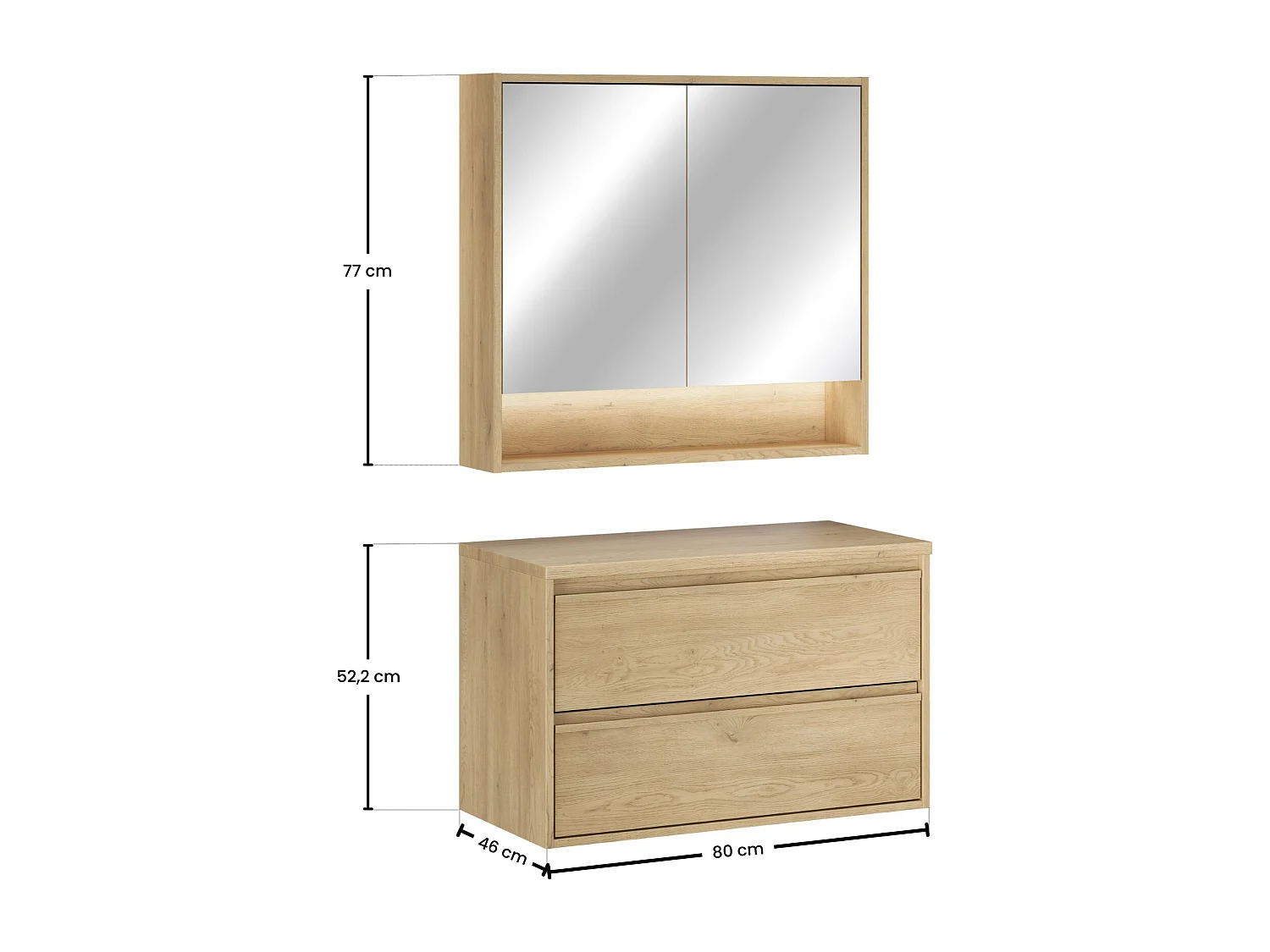Ensemble de meubles Costano Cremona 80cm avec plan de travail et armoire avec miroir