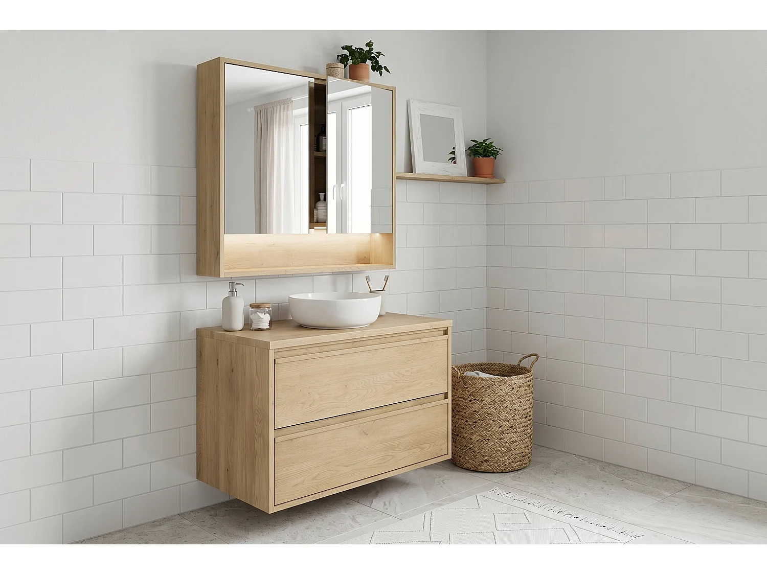 Ensemble de meubles Costano Cremona 80cm avec plan de travail et armoire avec miroir