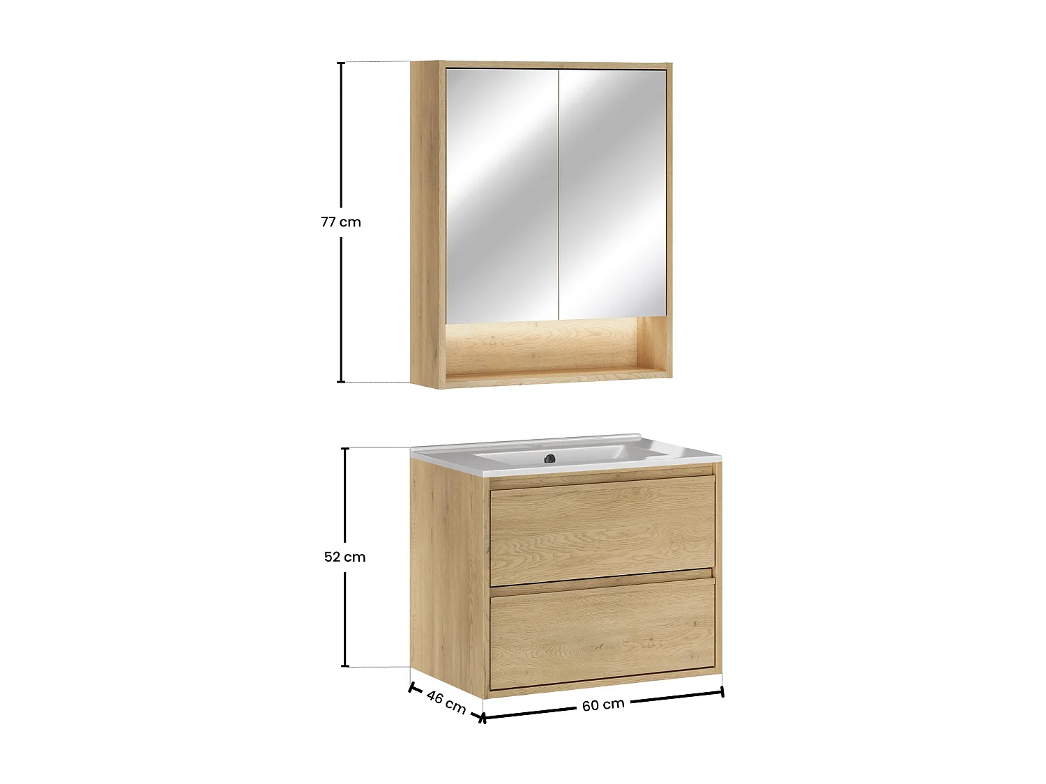 Set di mobili da 60cm con lavabo da mobile Lava e armadietto con specchio