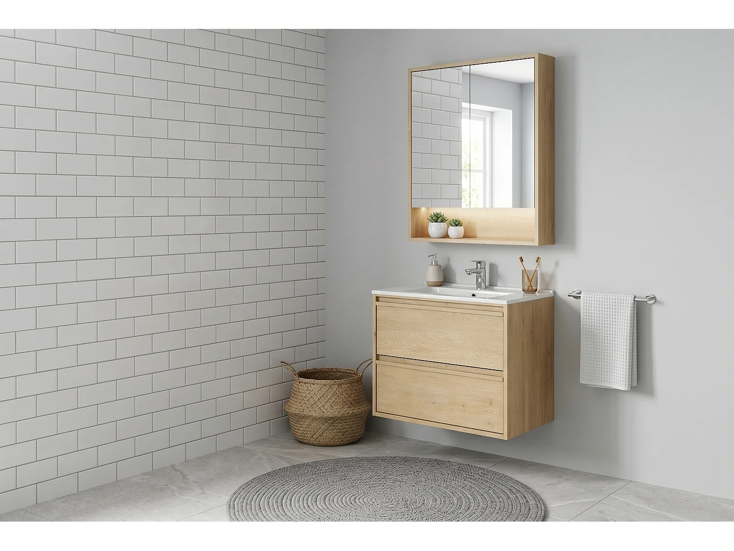Set di mobili da 60cm con lavabo da mobile Lava e armadietto con specchio