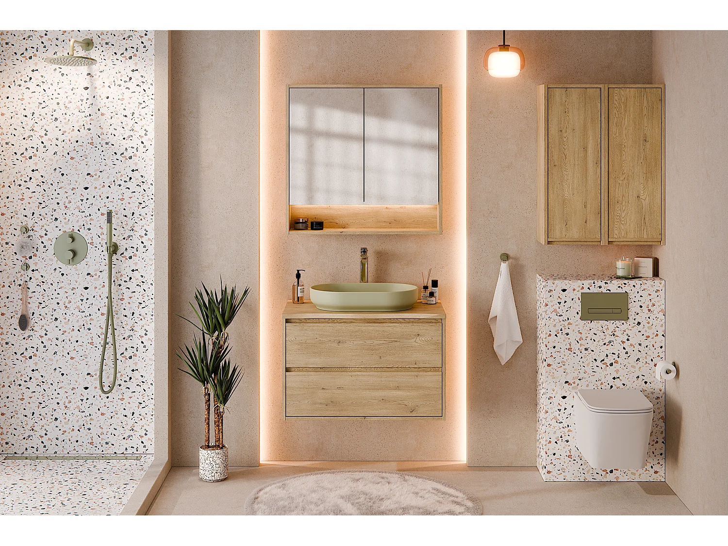 Ensemble de meubles Costano Cremona 60cm avec plan de travail et lavabo à poser River