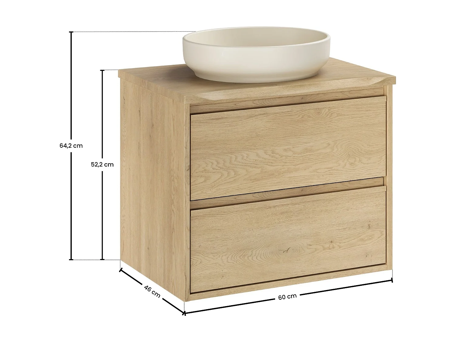 Ensemble de meubles Costano Cremona 60cm avec plan de travail et lavabo à poser River