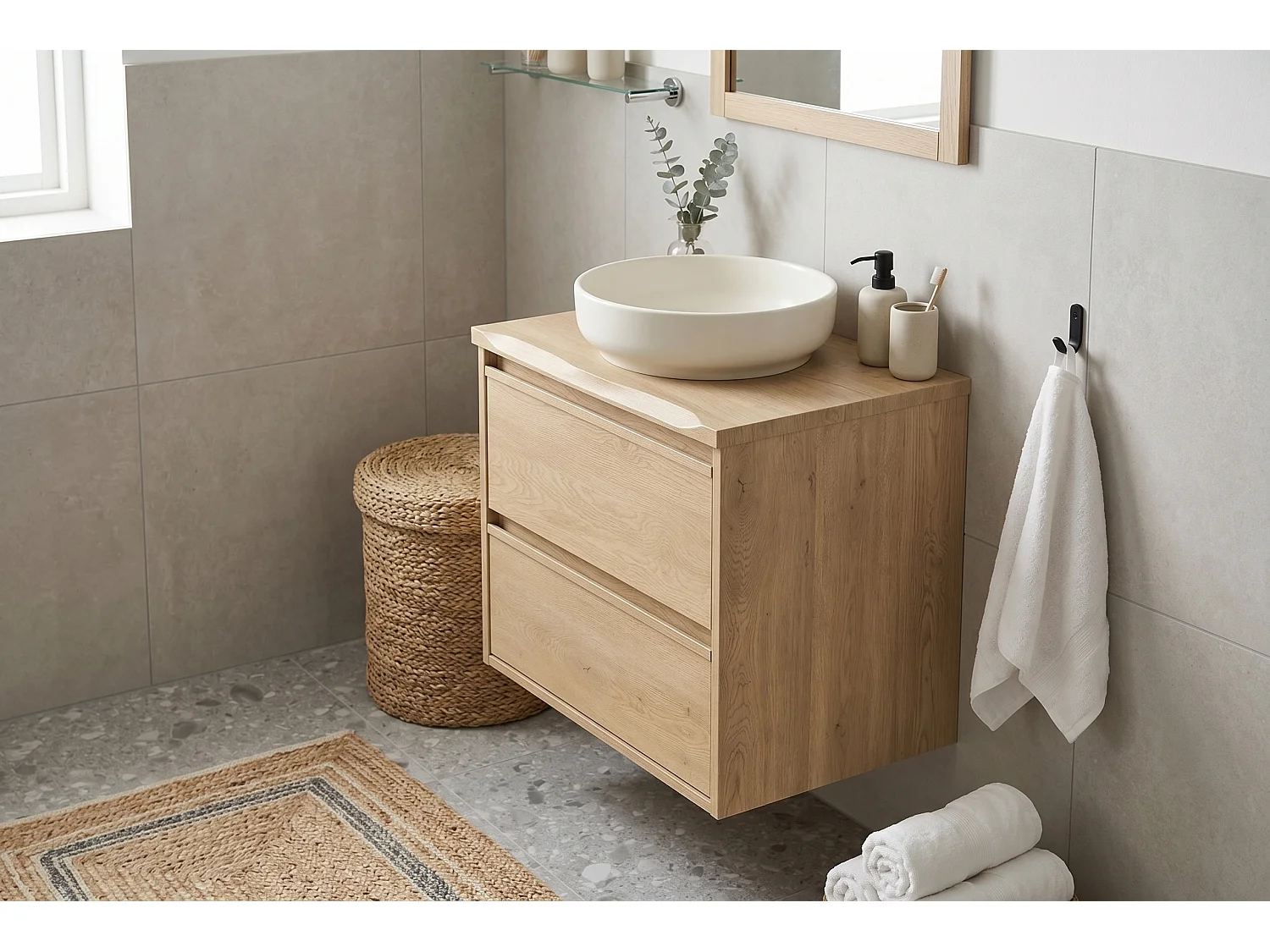 Ensemble de meubles Costano Cremona 60cm avec plan de travail et lavabo à poser River