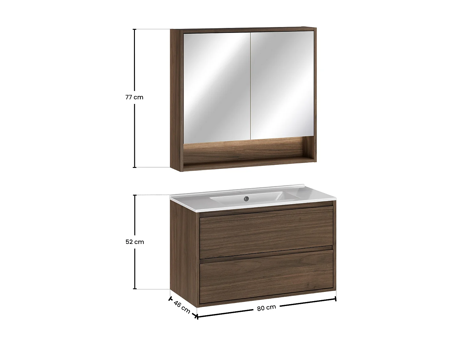 Ensemble de meubles de 80 cm avec lavabo de meuble Lava et armoire miroir - Costano Villa