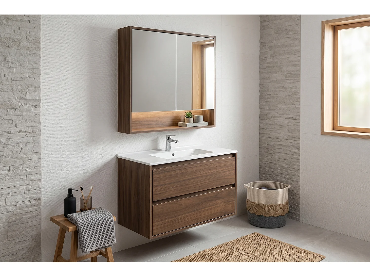 Ensemble de meubles de 80 cm avec lavabo de meuble Lava et armoire miroir - Costano Villa