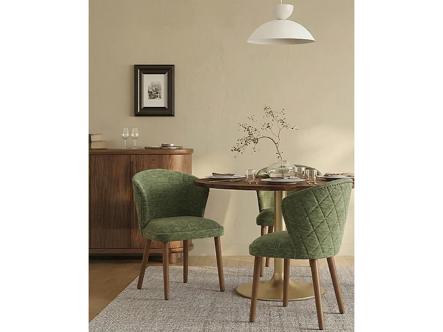 Molo Green - Set di 2 sedie da pranzo in tessuto verde con gambe in legno