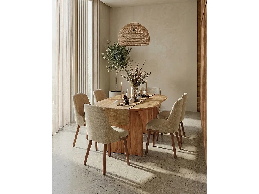 Liro beige - Lot de 2 chaises repas en tissu beige pieds en bois