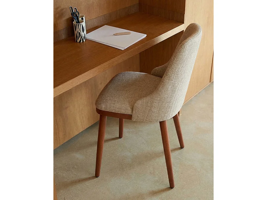 Liro beige - Lot de 2 chaises repas en tissu beige pieds en bois