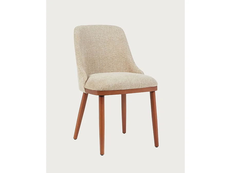 Liro beige - Lot de 2 chaises repas en tissu beige pieds en bois