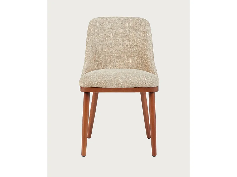 Liro beige - Lot de 2 chaises repas en tissu beige pieds en bois