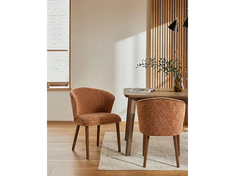 Molo marron - Lot de 2 chaises repas en tissu marron avec pieds en bois