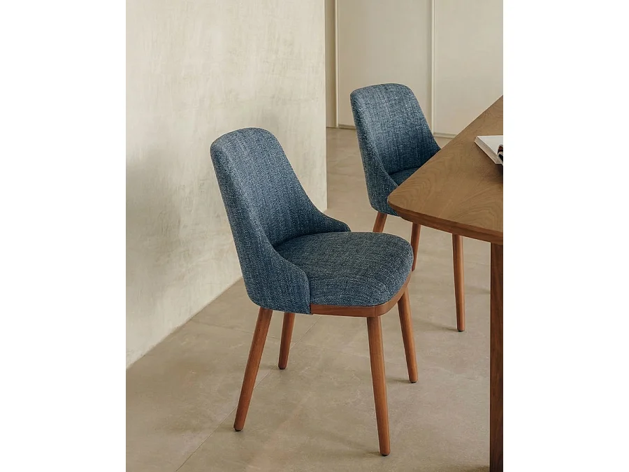 Liro bleu - Lot de 2 chaises repas en tissu bleu avec pieds en bois