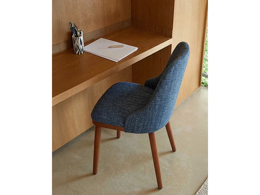 Liro bleu - Lot de 2 chaises repas en tissu bleu avec pieds en bois