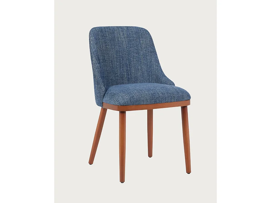 Liro bleu - Lot de 2 chaises repas en tissu bleu avec pieds en bois