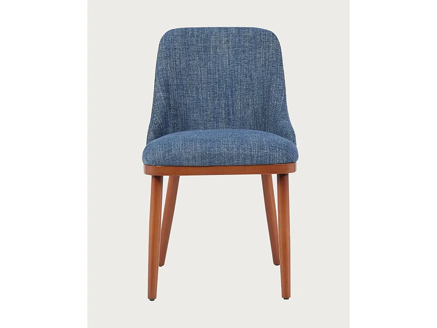 Liro bleu - Lot de 2 chaises repas en tissu bleu avec pieds en bois