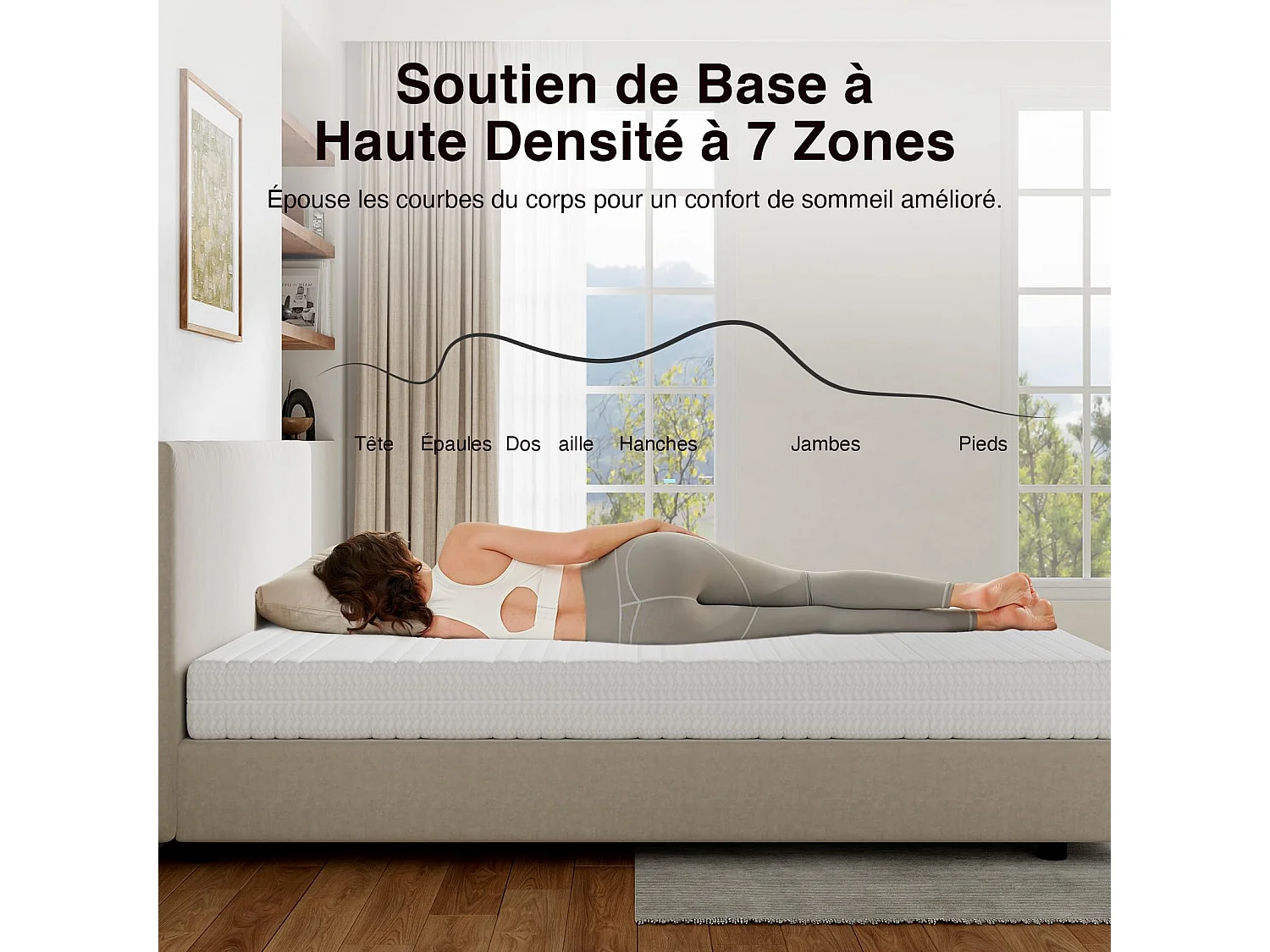 Novilla Matelas 90 x 190 cm, H3/H2, 7 Zones, en Mousse Froide, Taille et Hauteur au Choix, Housse Respirante Lavable à