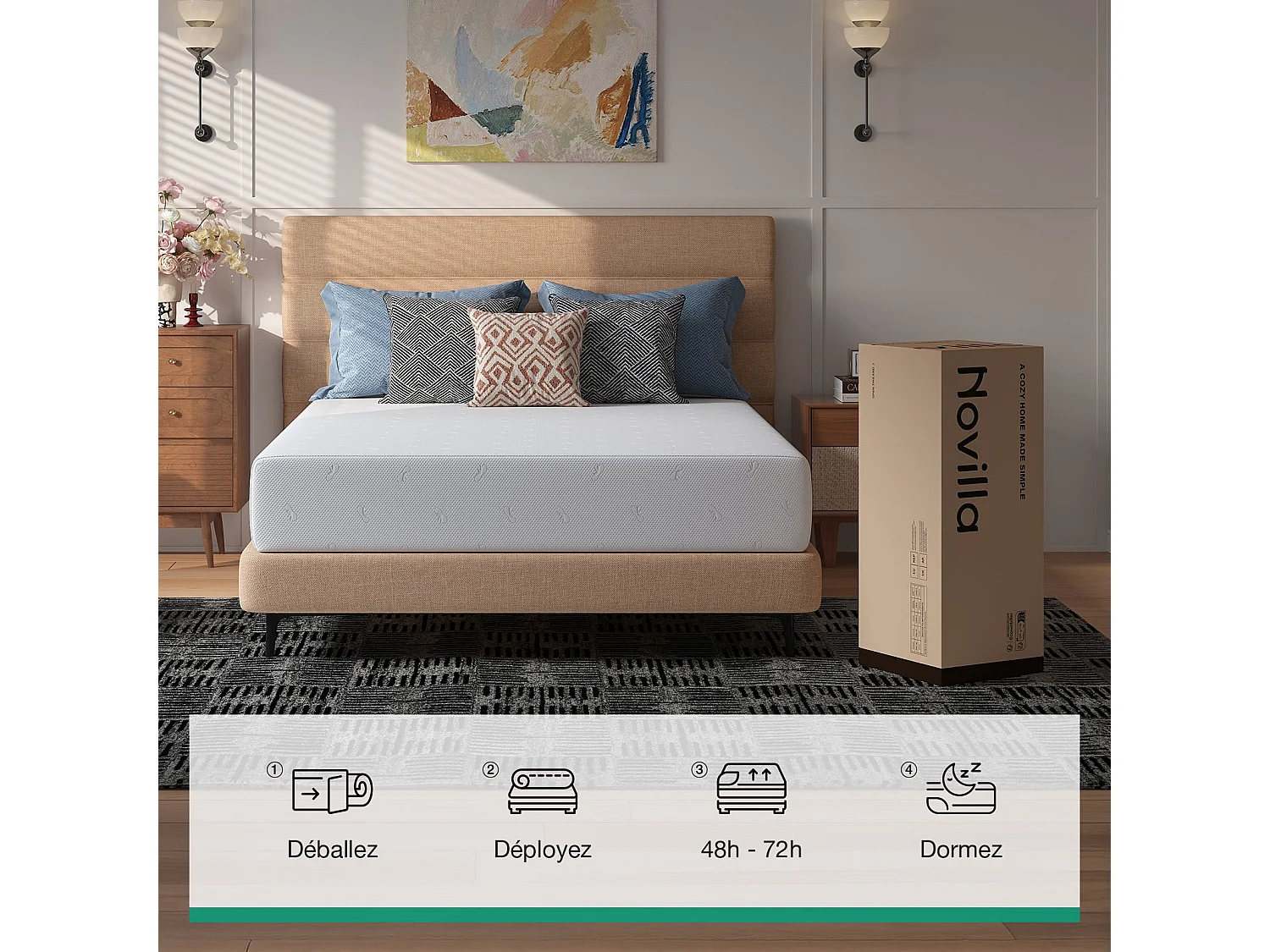 Novilla Matelas - 90 x 190 cm - épaisseur 18 cm - mémoire de forme gel - 7 zones - mi-ferme - housse lavable