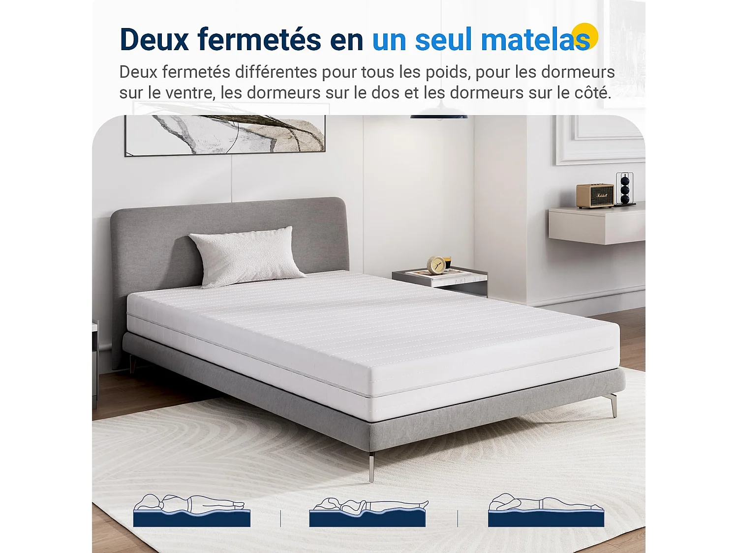 Avenco Matelas 140x200, Hauteur 14 cm, Matelas en Mousse en Fibre de Bambou, 7 Zones de Confort, Deux Faces Utilisable,