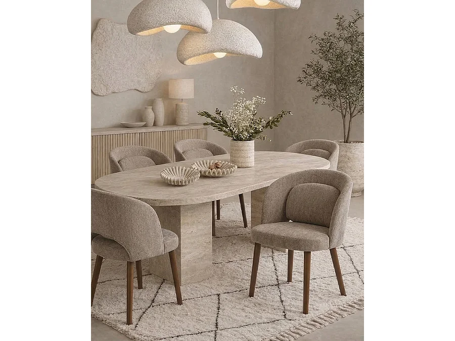 Neris beige - Lot de 2 chaises salle à manger en tissu beige
