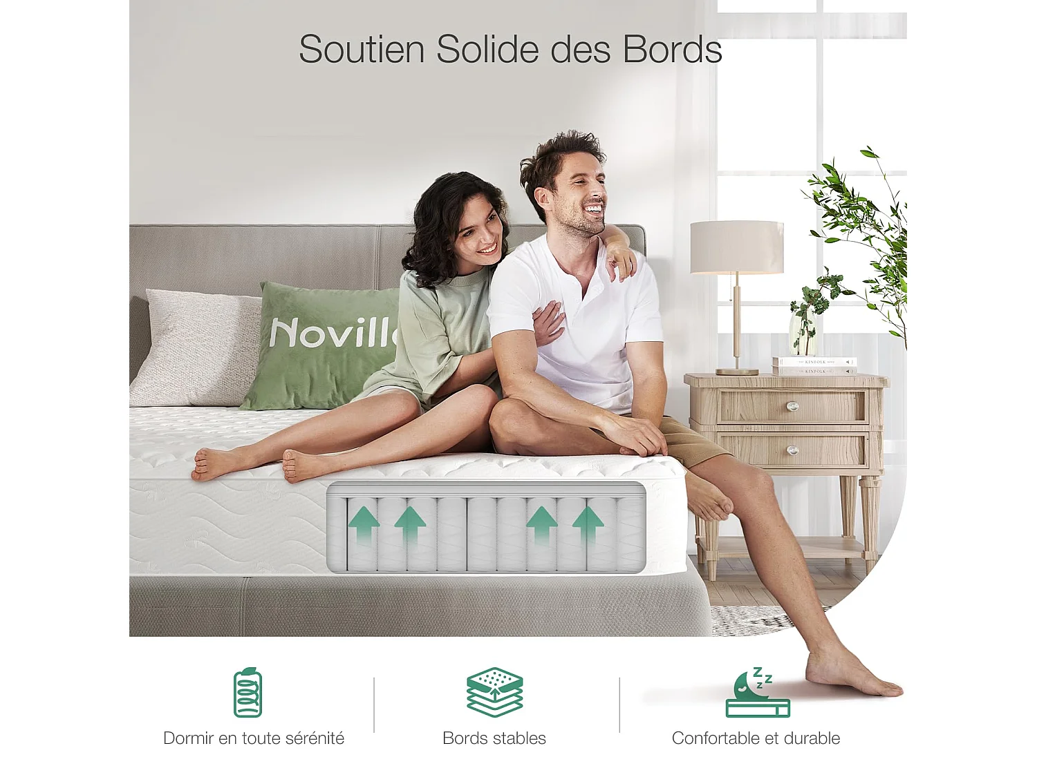 Novilla Matelas 180x200, 20 cm, Matelas à Ressorts Ensachés Indépendant, Confort 3 Zone, Matelas 2 Personnes, Isolation