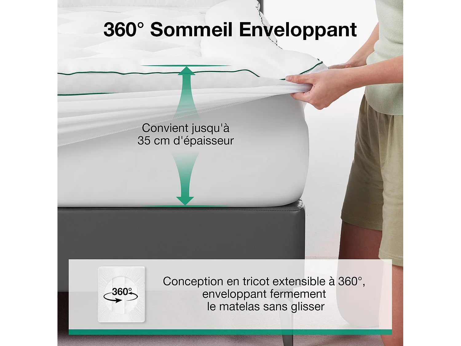 Novilla Surmatelas 140x200 cm - Épaisseur 3 cm - Matelassé Déperlant Effet Duvet - Bonnet Extensible 30 cm - Blanc
