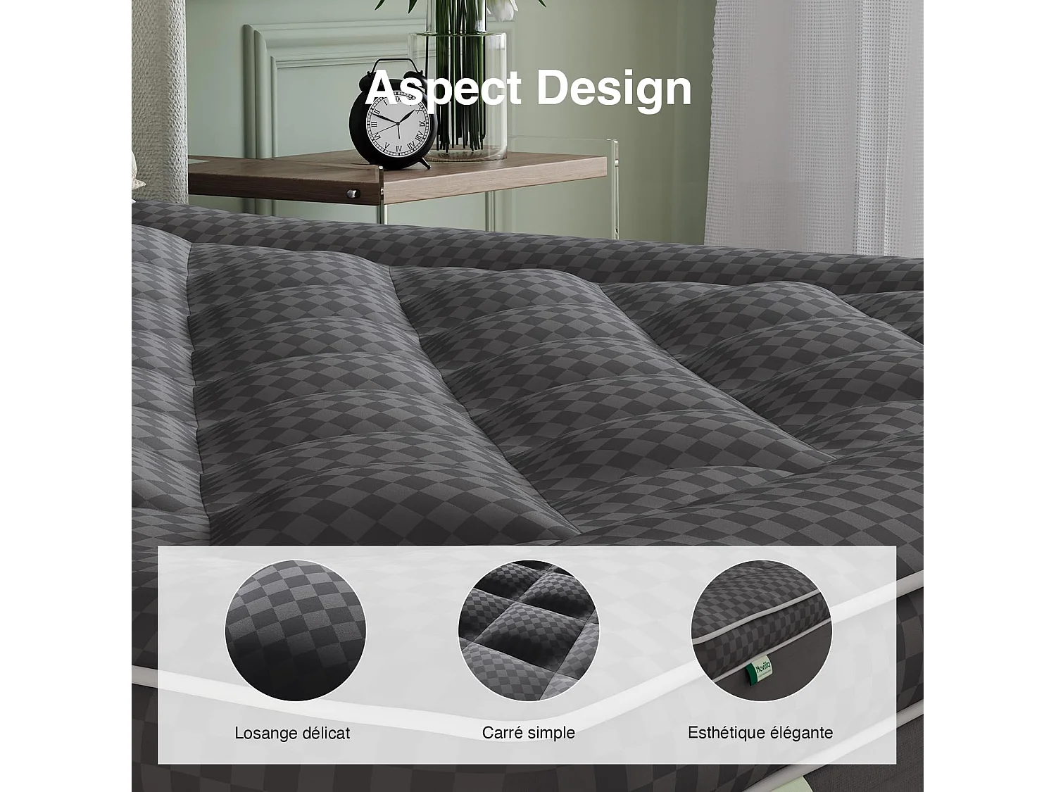 Novilla Surmatelas Matelassé 160x200 cm Gris