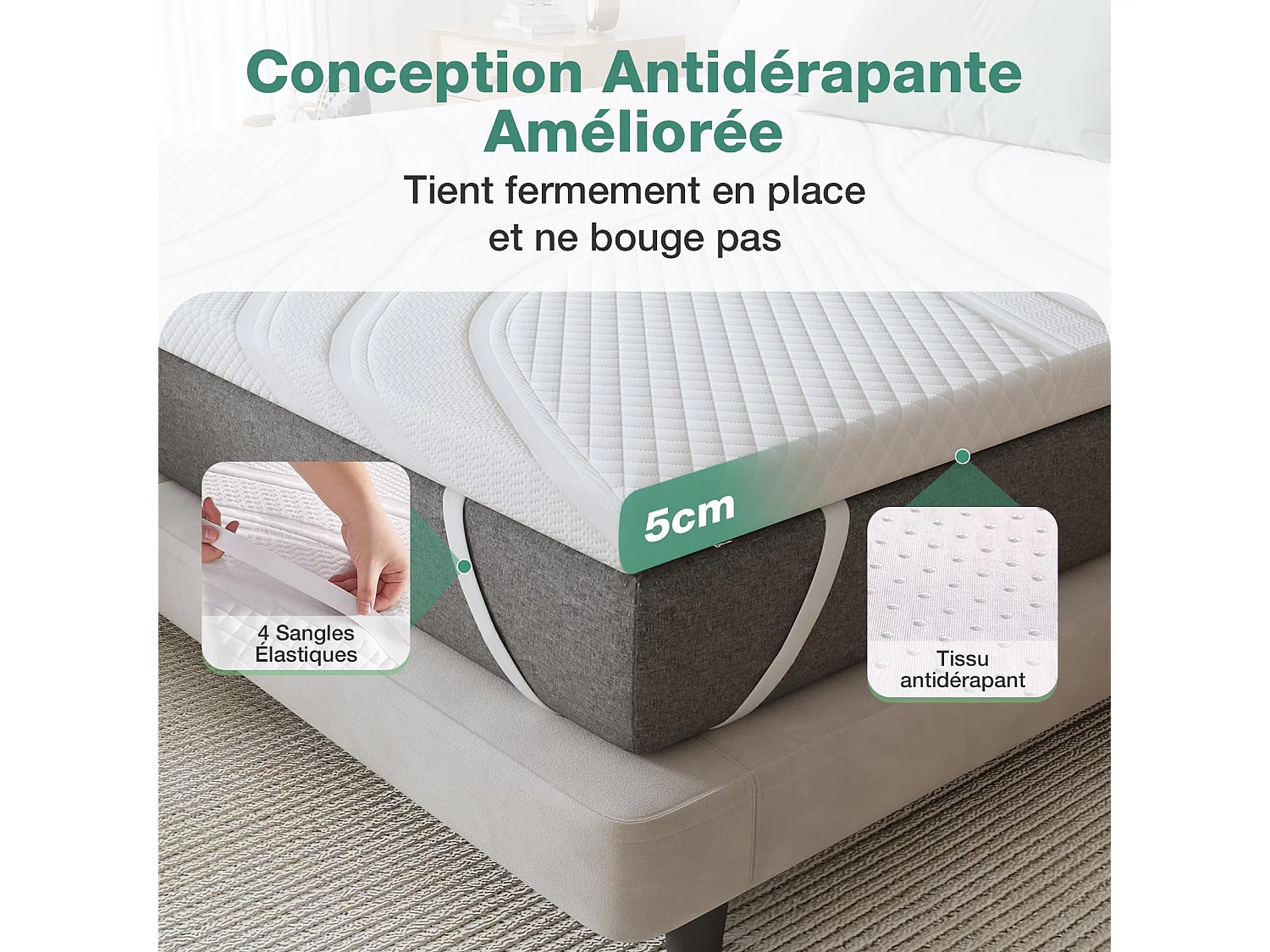 Novilla Surmatelas 140x190, 5CM, Surmatelas en Mousse à Mémoire de Forme Gel, Mousse Confort, Doux pour la Peau et