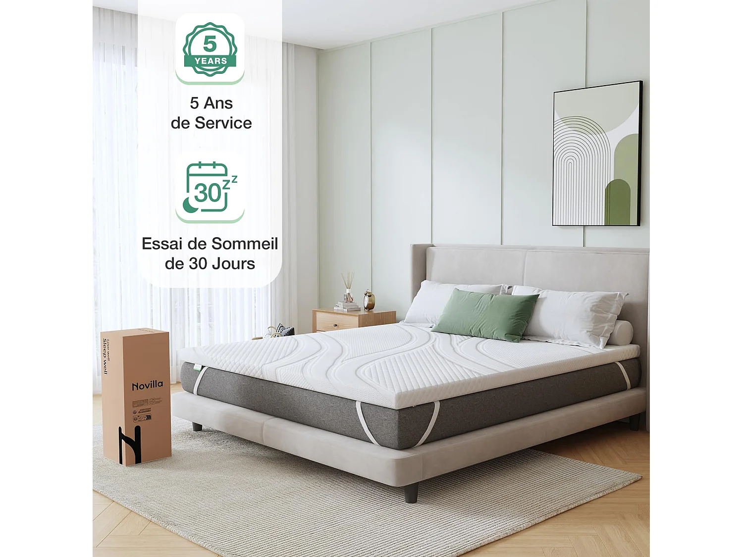 Novilla Surmatelas 140x190, 5CM, Surmatelas en Mousse à Mémoire de Forme Gel, Mousse Confort, Doux pour la Peau et
