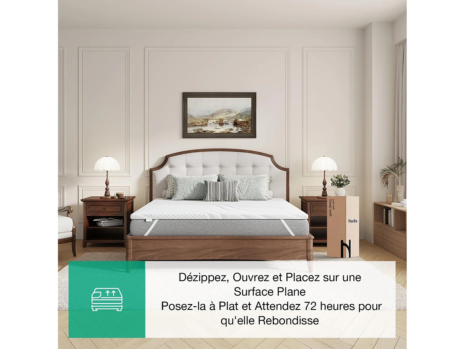 Novilla Surmatelas en Mousse à Mémoire de Gel 120x190cm, 7,5 cm Surmatelas Mousse Confort, Housse Respirante et Douce,