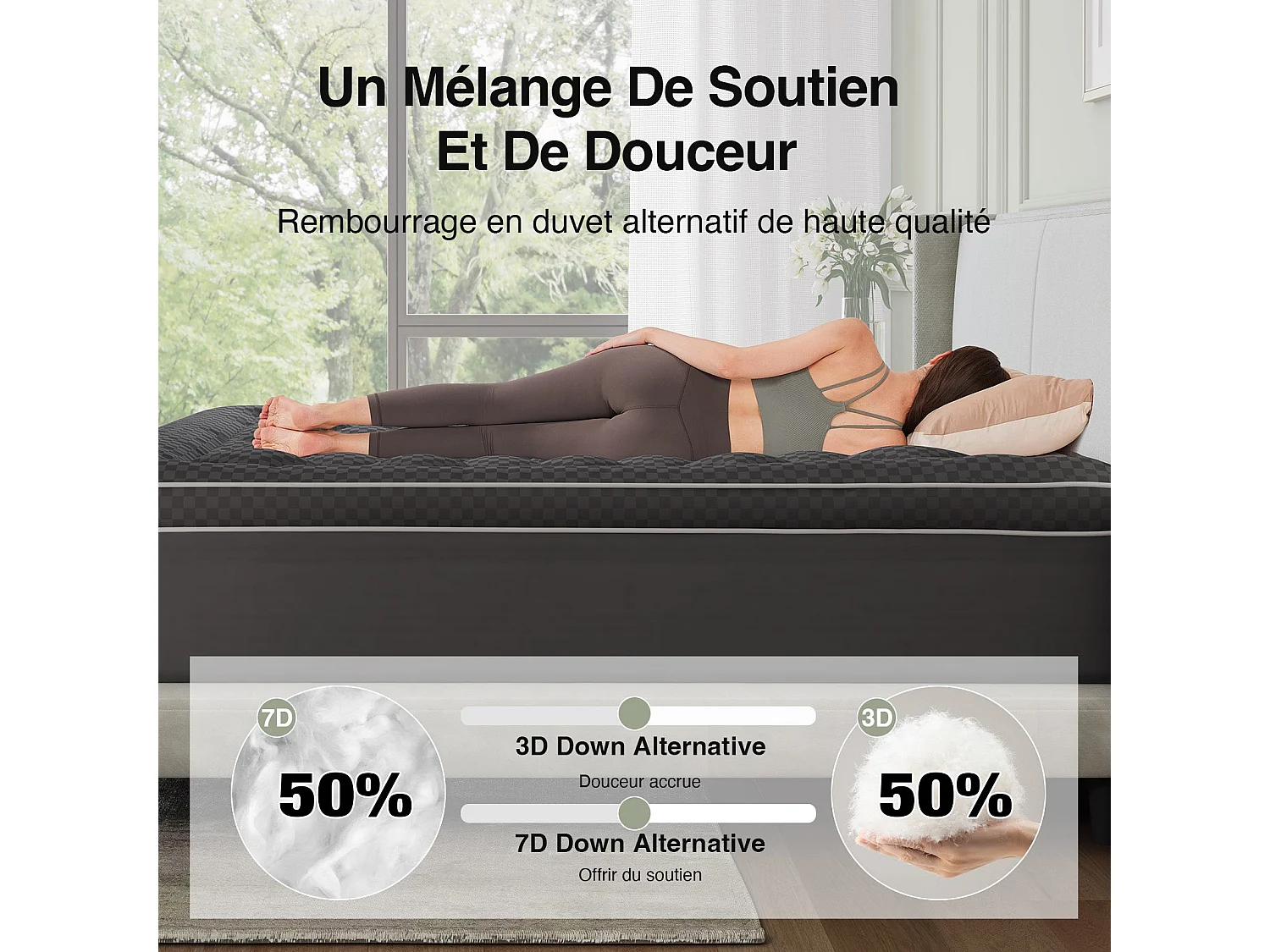 Novilla Surmatelas 140x190 cm - Épaisseur 3 cm - Matelassé Déperlant Effet Duvet - Bonnet Extensible 30 cm - Gris