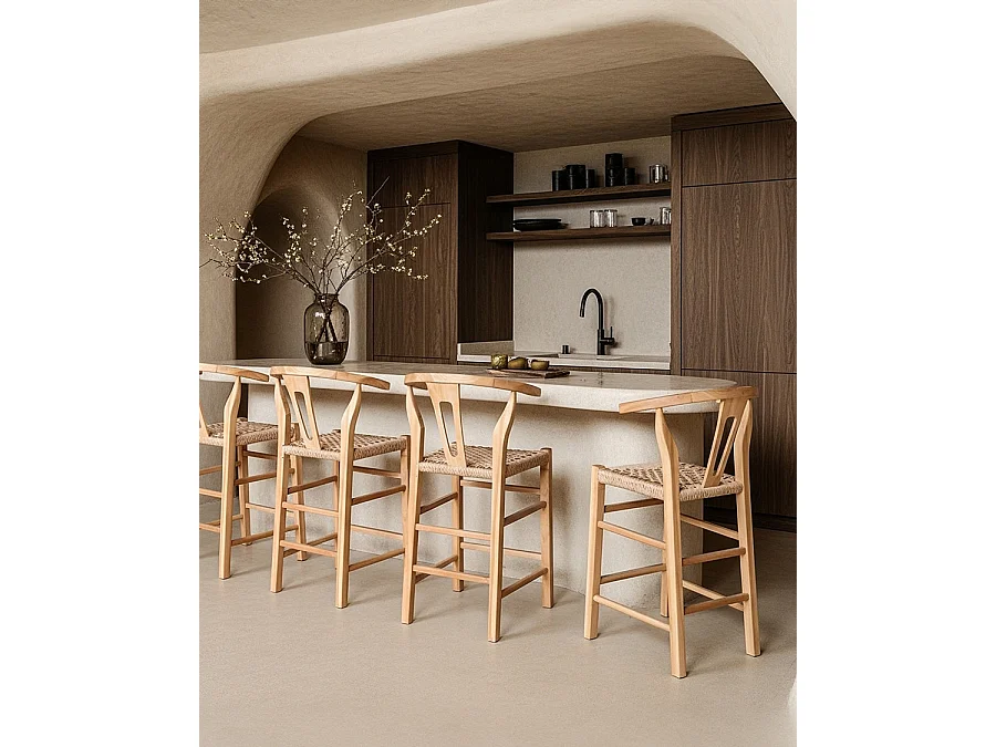 Soren - Lot de 2 tabourets de bar en teck et corde tressé