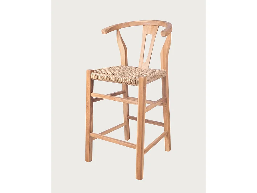 Soren - Lot de 2 tabourets de bar en teck et corde tressé